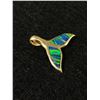 Image 2 : 14K Gold Opal Inlay Slider Whale Tail Pendant 4.5  Grams 1  1/8" X 1  1/8" - Marked & Tested