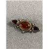 Image 1 : Lovely Vintage Sterling Silver with Amber Centre & Each Side Garnet Brooch