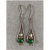 Image 1 : Vintage 925 Sterling Silver With Malachite Stones Dangle Earrings 2" Length Each