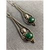 Image 2 : Vintage 925 Sterling Silver With Malachite Stones Dangle Earrings 2" Length Each