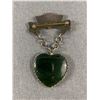Image 2 : Vintage Sterling Silver with Dark Green BC Jade Heart Pendant Brooch. Marked Rotary Ann Rotary Inter