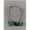 Image 1 : 925 Sterling Silver with Green Stone Bracelet. Unusual Design in Good Condition 7" L