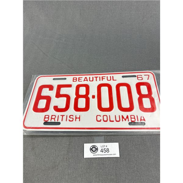 Mint Condition 1967 BC License Plate