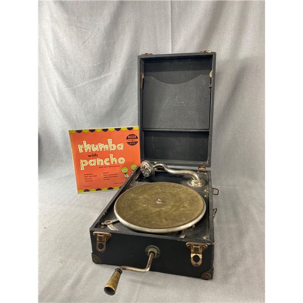 Very Old May-Fair Deluxe Model Portable Record Player w/ Hand Crank