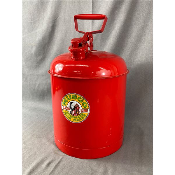 Repainted Metal Gas Can w/ Musgo Gaso Line Sticker. Approx.. 15 H