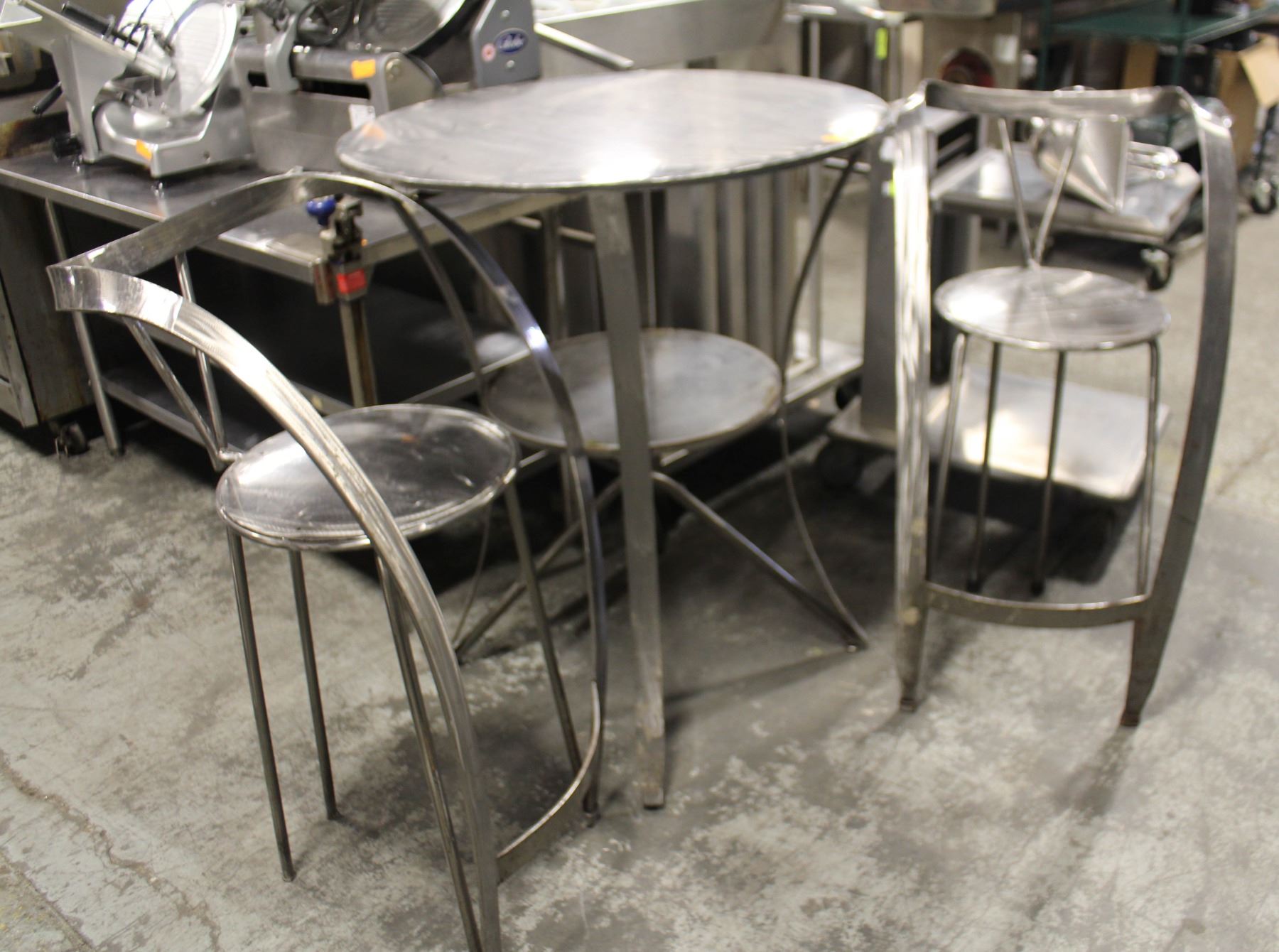 ROUND STEEL BAR HEIGHT TABLE W/ 2 CHAIRS