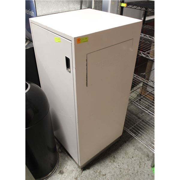 WHITE COMMERCIAL TRASH RECEPTACLE 21  X 21  X 48 