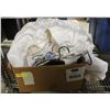 Image 1 : BOX FULL OF ASSORTED TABLE COVERINGS & HANGERS