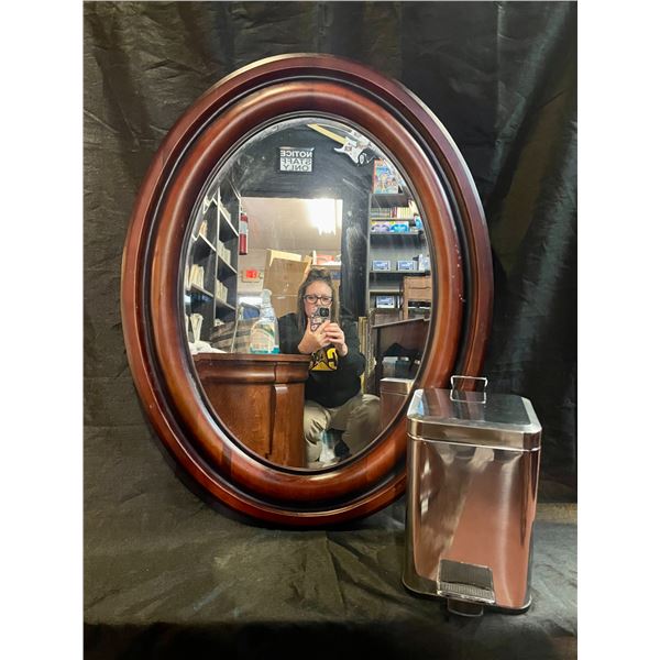 Round Mirror 36x29", Small Garbage Can (no insert for can)