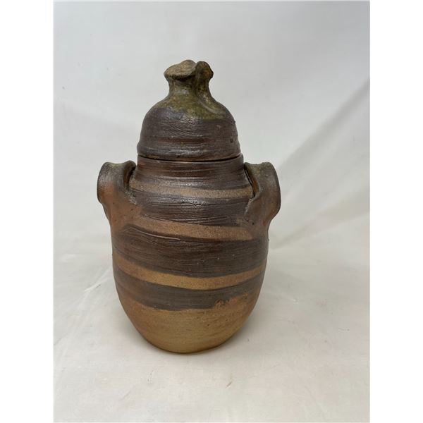 Vintage Clay Urn with lid, Signed
