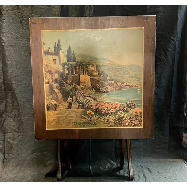 Vintage 1950's Folding Card Table with Scene