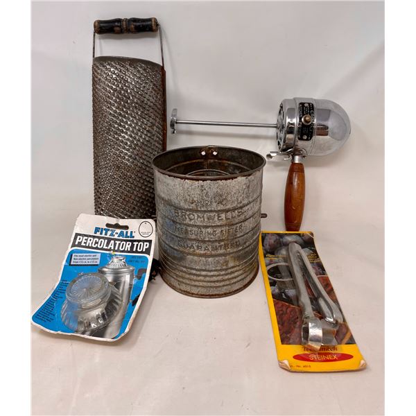 Grater, Percolator Top, Plum Stone Remover, Sifter, Electric Hand Mixer