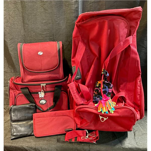 Airwig Rolling duffle Bag, American Tourister Carry On & Toiletry Bag, Air Canada Passport Holder &