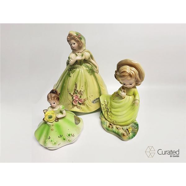 Vintage Porcelain Charm Green Girls