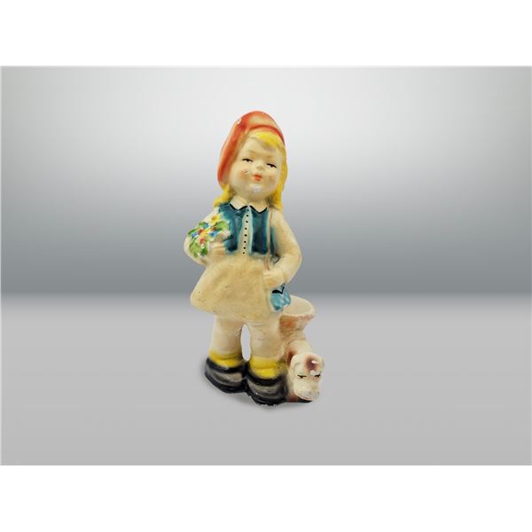 Vintage Porcelain Girl with Puppy 5"H