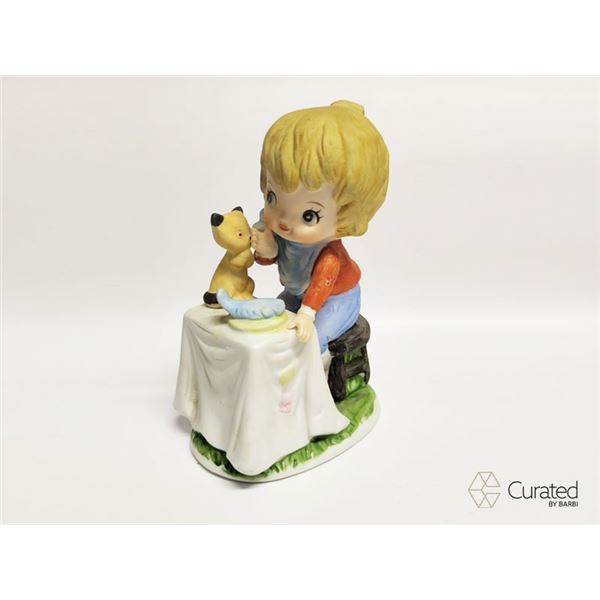 Vintage Porcelain Boy with Cat 5"H