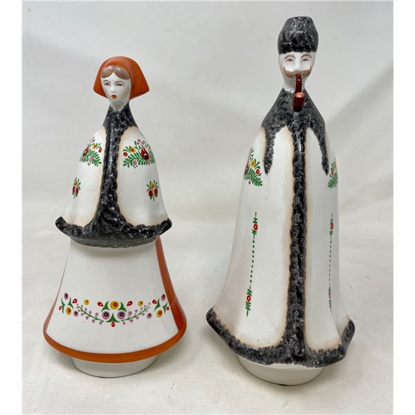 Man with Pipe & Woman Orange Handkerchief on Head