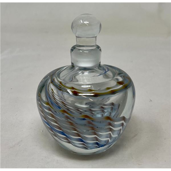 Murano Art Glass Blue & Brown Vintage Perfume Bottle 4"H