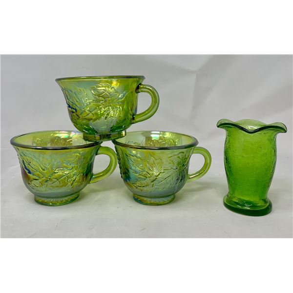 Carnival Ware Tea Cups x 3 & 1 Sm Vase