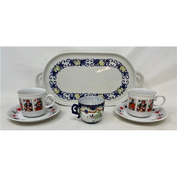 Serving Plate, Tea cup & Saucer, 2 Tea cups