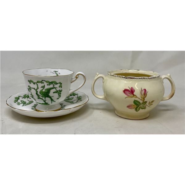 Royal Chelsea - Evergreen Tea Cup & Royal Swan Sugar Bowl