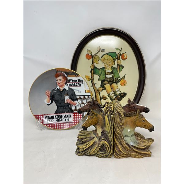 I Love Lucy Plate, Horse Book Ends, Apple Tree Boy Tray