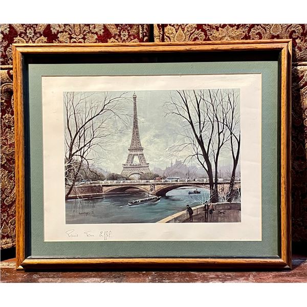 Quartet on Riviera, Horse and Cart with Green Background, Paris Tour Eiffel by Georges B.
