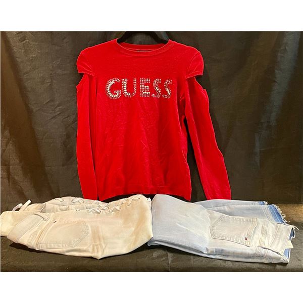 Guess Off the shoulder Sweater Red, 2 pairs Tommy Hilfiger Jeans