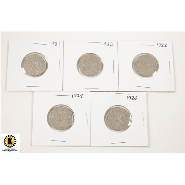 1931 - 1936 CANADIAN NICKEL LOT