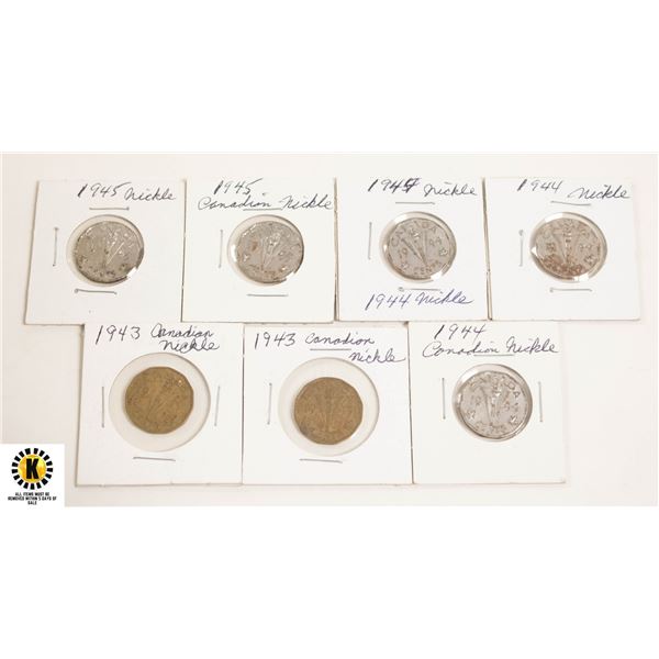 LOT OF 7 WW2 CANADIAN NICKELS
