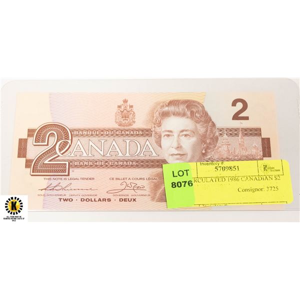 UNCIRCULATED 1986 CANADIAN $2 BILL