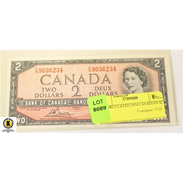 UNCIRCULATED 1954 CANADIAN $2 BILL