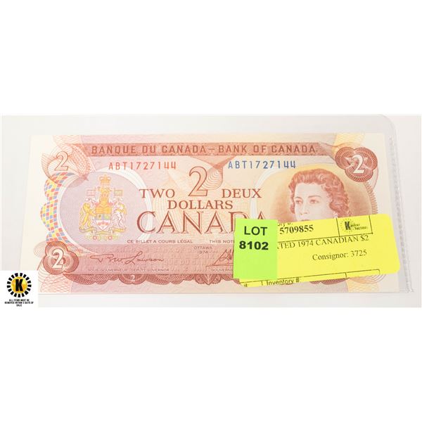 UNCIRCULATED 1974 CANADIAN $2 BILL