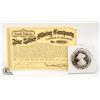 Image 1 : 1 OZ .999 SILVER S DAKOTA MINING CO COIN W COA