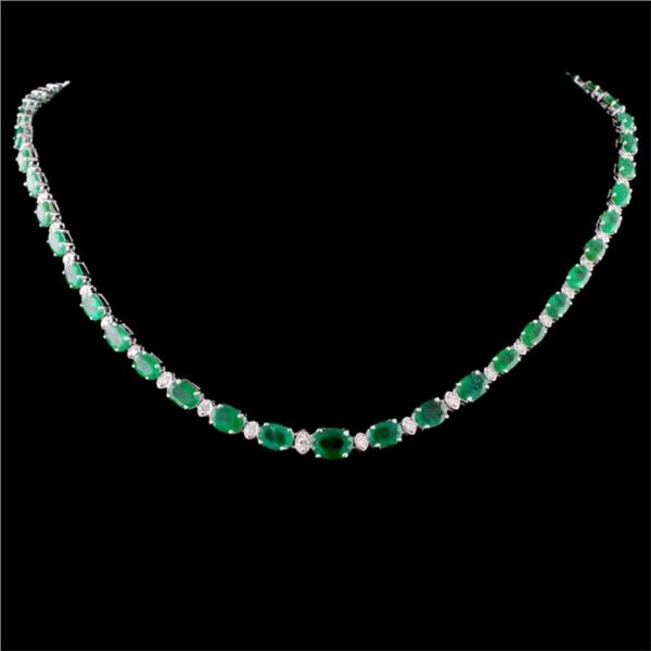 14K Gold 26.56ctw Emerald & 1.75ctw Diamond Neckla