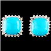 Image 1 : 14K Gold 12.28ct Turquoise & 1.22ctw Diamond Earri