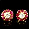 Image 1 : 18K Gold 1.30ctw Ruby & 0.49ctw Diamond Earrings