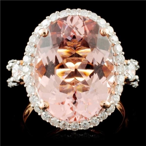 14K Gold 8.51ct Morganite & 1.00ctw Diamond Ring