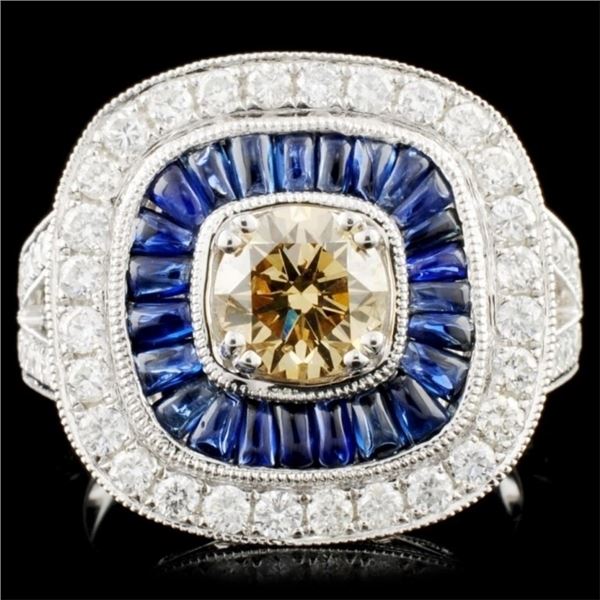 14K Gold  1.24ct Sapphire & 1.80ctw Diamond Ring