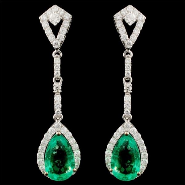 18K Gold 6.25ctw Emerald & 1.15ctw Diamond Earring