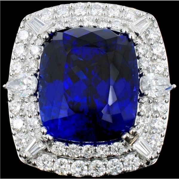 18K Gold 24.35ct Tanzanite & 3.53ct Diamond Ring