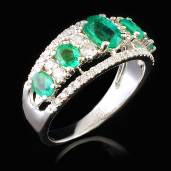 14K White Gold 1.08ct Emerald & 0.25ctw Diamond Ri