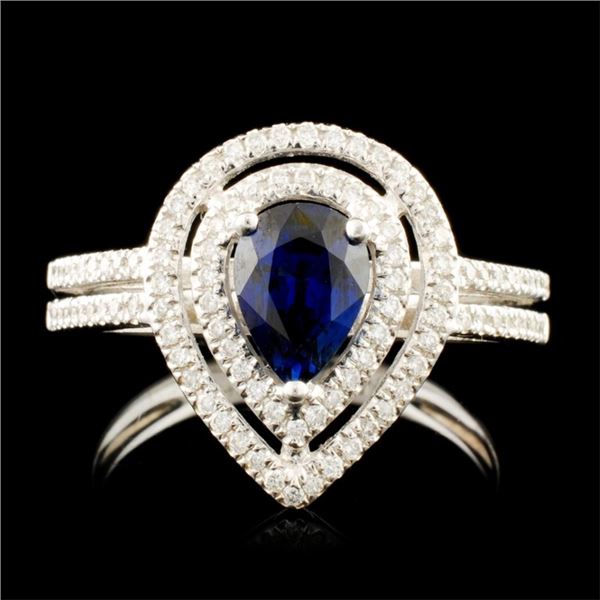 14K Gold 0.99ct Sapphire & 0.29ctw Diamond Ring