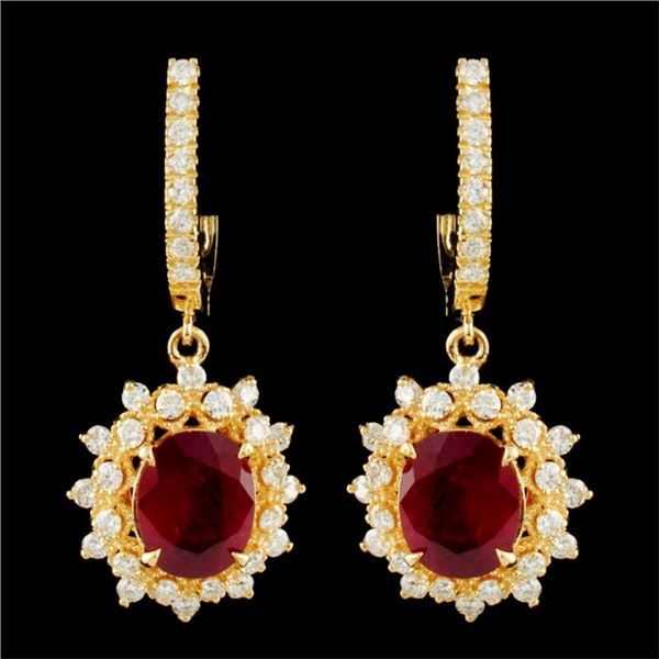 14K Gold 5.46ct Ruby & 1.74ctw Diamond Earrings