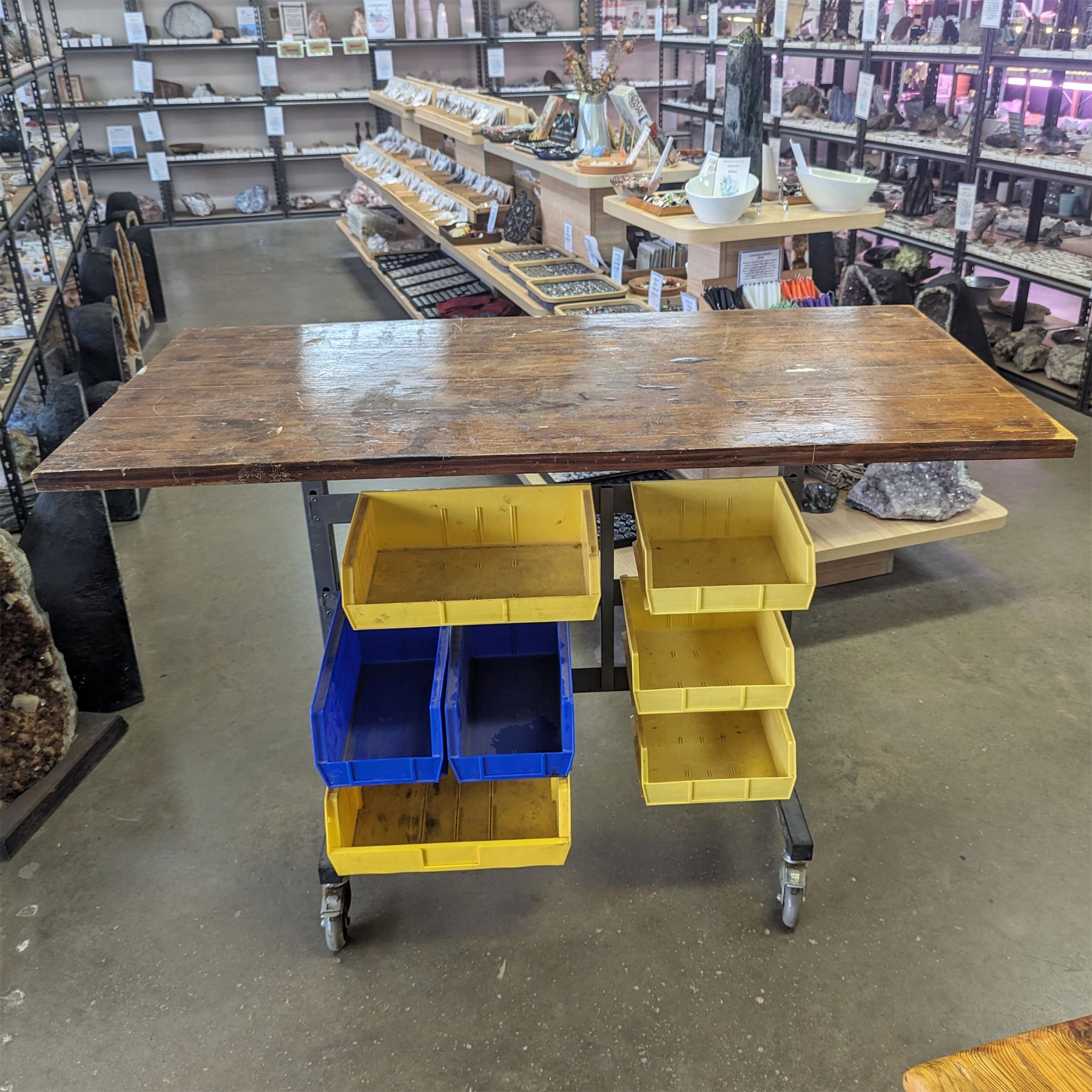 Large Rolling Work Bench / Hobby Table with Bins