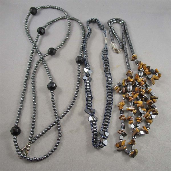 Set of 3 Hematite & Tiger Eye Necklaces