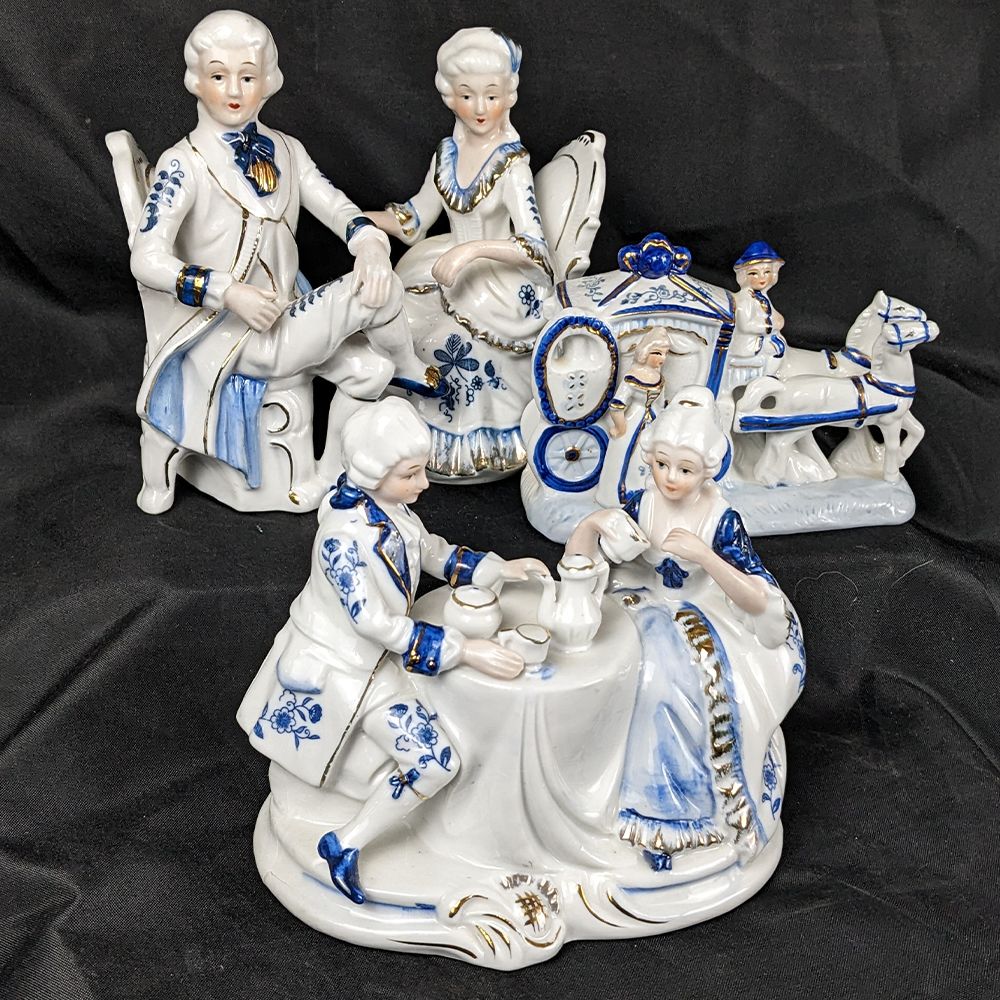 Set of 4 Porcelain Rococo Fashion Style Statues