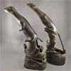 Image 1 : Set of 2 Hand Carved Horn Otters - Marked "Carved by Borneo Native"