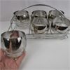 Image 2 : Mid Century Modern Silver Ombre Lusterware Roly Poly Glasses with Caddy