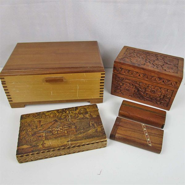 Set of 5 Various Decorative Wooden Boxes 